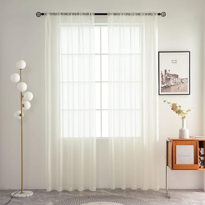 SpaceDresser Basic Rod Pocket Sheer Voile Window Curtain Panels White 1 Pair 2 Panels 60 Width 84 Inch Long for Kitchen Bedroom Children Living Room Yard(Ivory,60 W x 84 L)