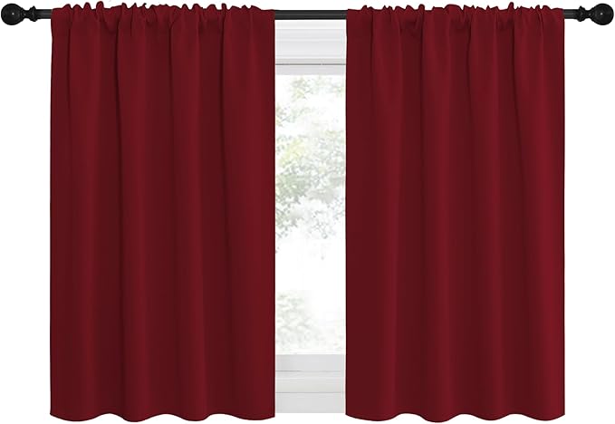 NICETOWN 36 inch Curtains for Small Windows, Thermal Insulated Privacy Short Drapes for Kitchen Bathroom (Set of 2, Burgundy Red, 34" Wide)