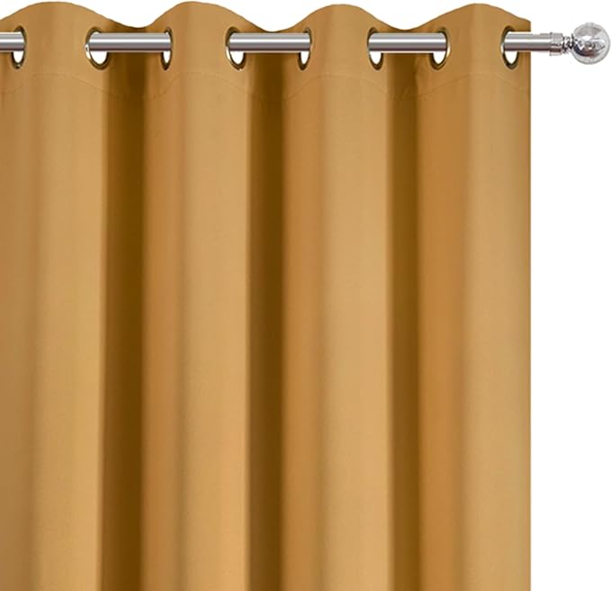 LEMOMO Blackout Curtains 66 x 72 Inch Long Mustard Yellow Curtains Set of 2 Panels Room Darkening Curtains for Bedroom and Living Room