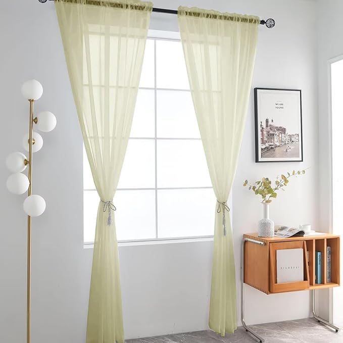 SpaceDresser Basic Rod Pocket Sheer Voile Window Curtain Panels Sage Green 1 Pair 2 Panels 52 Width 45 Inch Long for Kitchen Bedroom Children Living Room Yard（Sage Green, 52W x 45L）