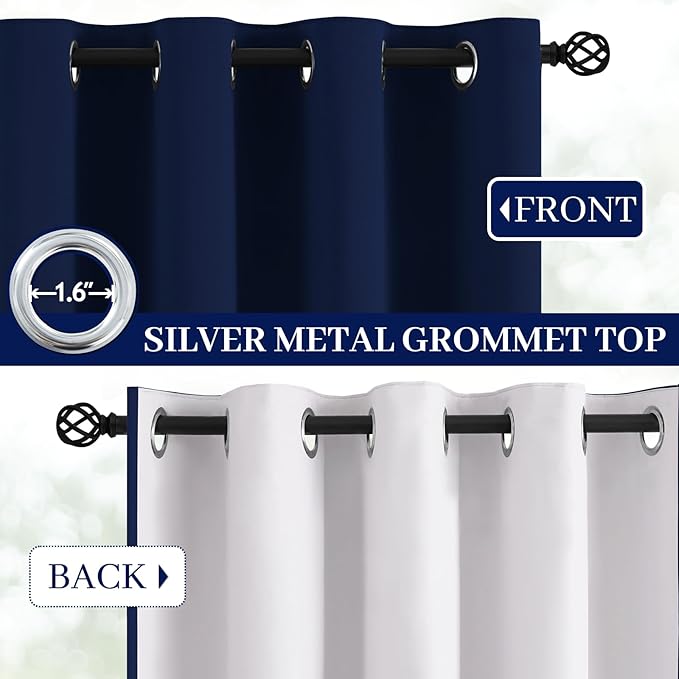Yakamok Navy Blue 100% Blackout Curtains 84 Inches Long Thermal Insulated Window Curtain for Bedroom Living Room Darkening Set of 2 Panels Grommet Top Drapes with 2 Thick Layers 52x84 Inches Dark Blue