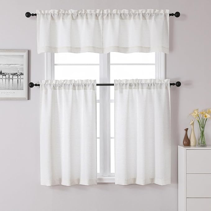 Chyhomenyc Natural Short Curtain Valance for Windows, Blend Linen Textured Half Window Curtains, Burlap Solid Topper Small Curtain Valance for Bathroom Laundry Basement, 60Wx18L Inch, 1 Piece