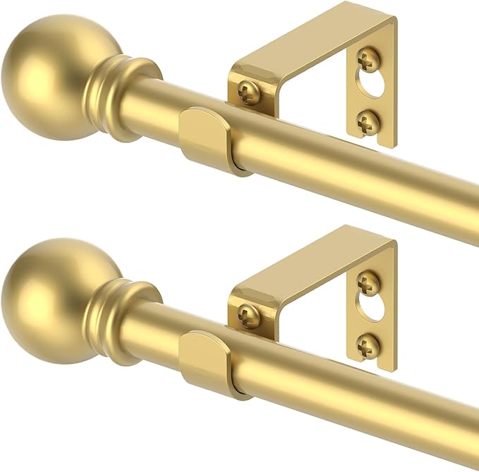 GXOACKJ 2 Pack Gold Curtain Rods for windows 32 to 62 inch, 5/8 inch Splicing Heavy Duty Metal Curtain Rod Set with Brackets