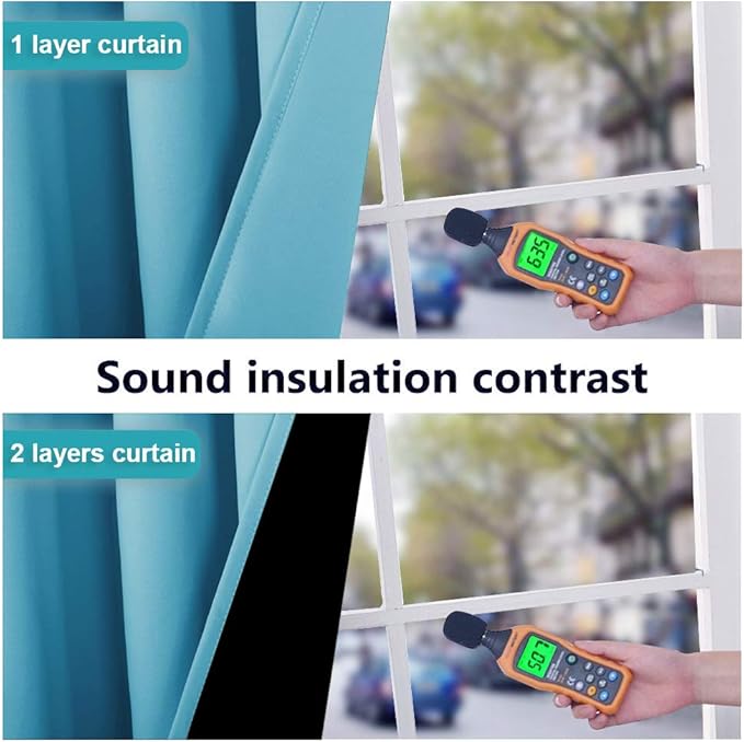 NICETOWN Insulated 100% Blackout Curtains, Noise Reducing Performance Drapes with Black Lining, Full Light Blocking Draperies for Overnight Shift Worker (Light Blue, 2 PCs, 52 inches x 95 inches)