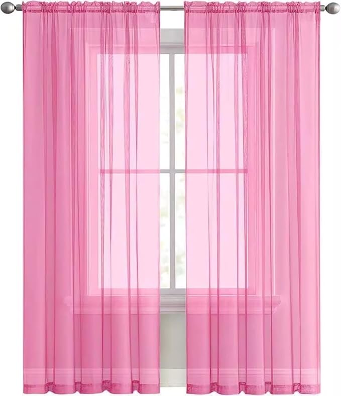 SpaceDresser Basic Rod Pocket Sheer Voile Window Curtain Panels Pink 1 Pair 2 Panels 60 Width 72 Inch Long for Kitchen Bedroom Children Living Room Yard（Pink, 60W x 72L）