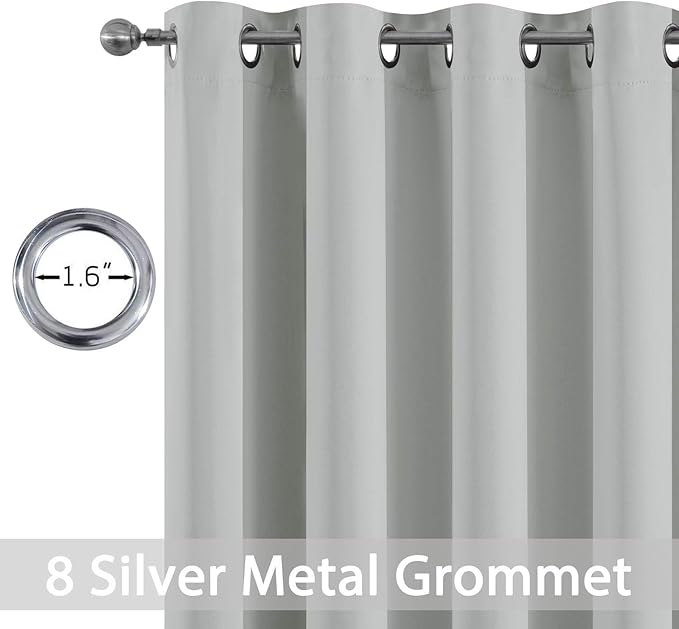 Yakamok Blackout Curtains Room Darkening Thermal Insulated Grommet top Window Curtains for Living Room, 52 x 72 Inch, Light Grey, Set of 2