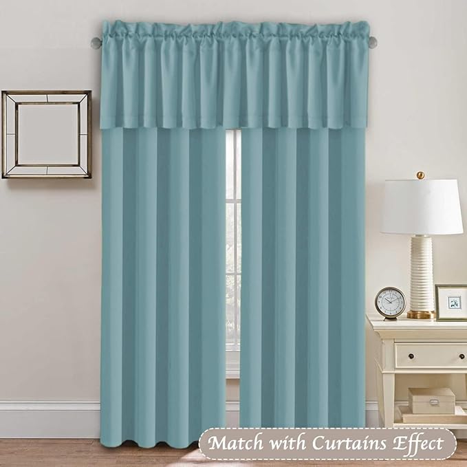 H.VERSAILTEX Blackout Kitchen Curtain Valances,Window Valance Curtains for Living Room/Bedroom/Bathroom Privacy Decorative Rod Pocket Kitchen Valances，2 Panels，52" W x 18" L, Mineral Blue