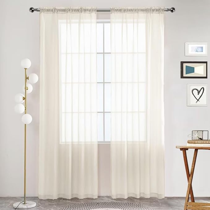 SpaceDresser Basic Rod Pocket Sheer Voile Window Curtain Tiers Ivory 2 Panels 52 Width 84 Inch Long for Kitchen Bedroom Children Living Room Yard(Ivory,52 W x 84 L)