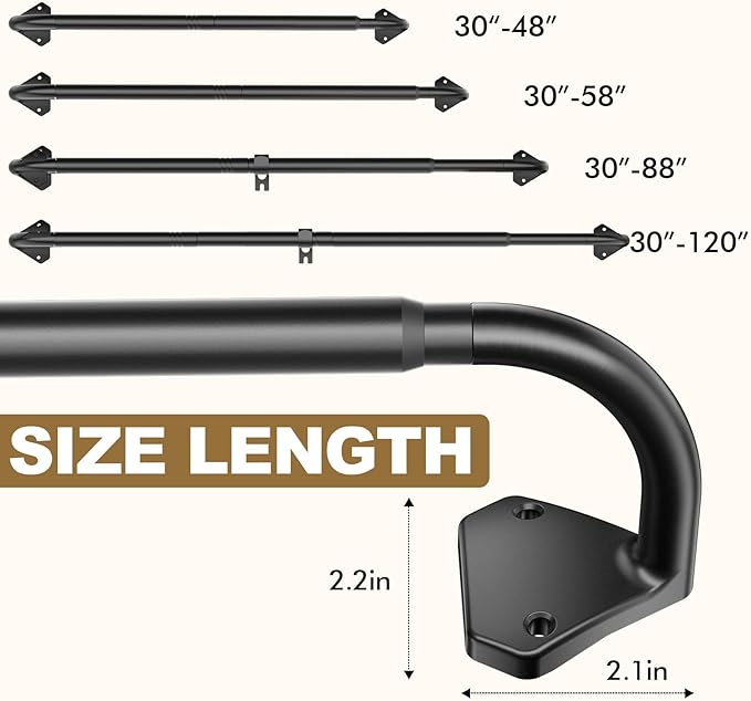 GXOACKJ Black Curtain Rods for Windows 48 to 84 inch, 5/8 inch Adjustable Wrap Around Blackout Curtain Rods for Bedroom & Outdoor