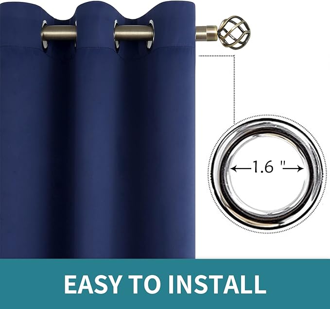 BGment Blackout Curtains for Living Room - Grommet Thermal Insulated Room Darkening Curtains for Bedroom, 2 Panels of 52 x 95 Inch, Navy