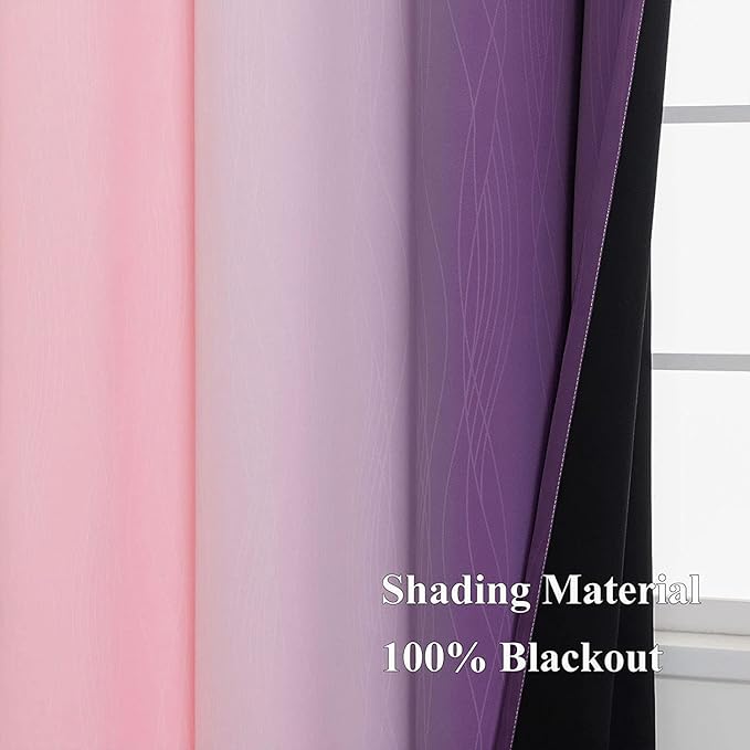 Estelar Textiler Pink and Purple Blackout Curtains 54 Inch Length, Light Blocking Gradient Drapes for Kitchen, Room Darkening Thermal Insulated Grommet Ombre Curtains for Bathroom,42Wx54L,2 Panels