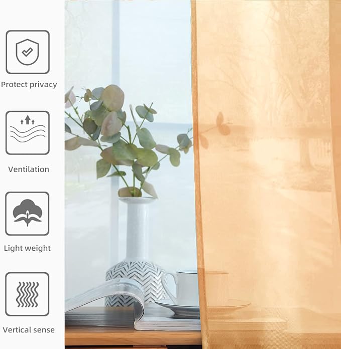 youleyar Solid Sheer Rod Pocket Curtain Voile Draperies 2 Panels White Beige Black Grey Coffee 60 Inch Width 96 Inch Long 1 Pair for Kitchen Bedroom Children Living Room Yard(Beige,60Wｘ96L)