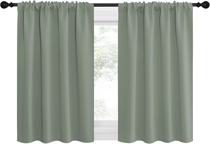 NICETOWN Window Curtains Blackout Drapes - Thermal Insulated Solid Rod Pocket Blackout Curtains/Draperies for Living Room (Sage Green, One Pair, 34 by 36-Inch)