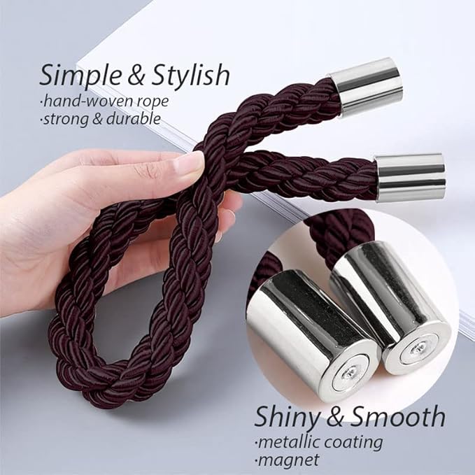 NICEEC 6 Pack Strong Magnetic Curtain Tiebacks Modern Simple Style Drape Tie Backs Convenient Decorative Weave Rope Curtain Holdbacks for Thin or Thick Home & Office Window Draperies (Deep Purple)