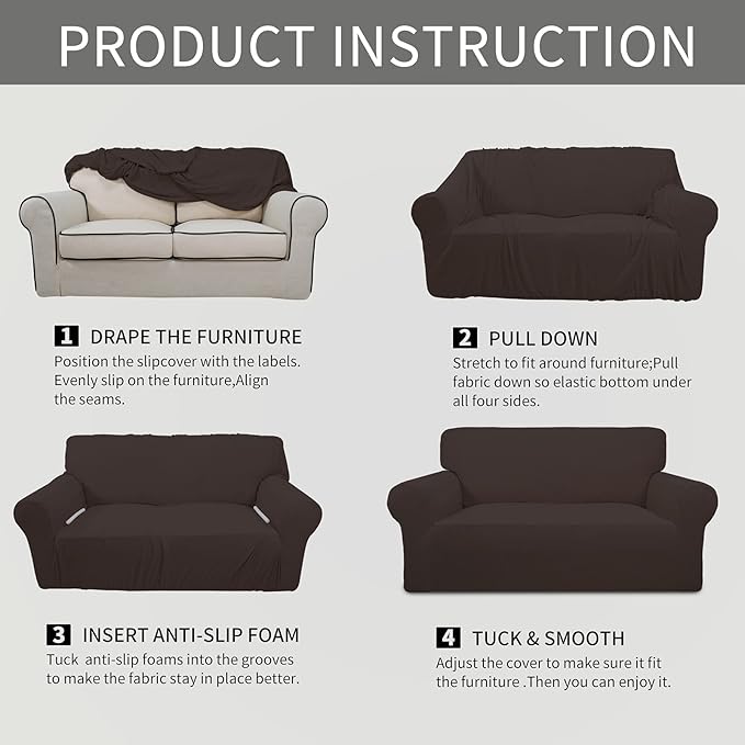 Easy-Going Stretch Oversized Chair Sofa Slipcover 1-Piece Couch Sofa Cover Furniture Protector Soft with Elastic Bottom for Kids Spandex Jacquard Fabric Small Checks Chocolate
