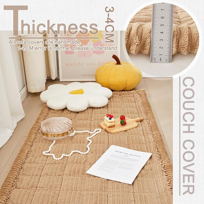 Couch Cover for Dogs Washable, Fuzzy Pet Couch Covers for 3 Cushion Sofa Pet Friendly, Non Slip Sofa Cover (Light Brown, 23.6" x 47"/60 x 120cm)