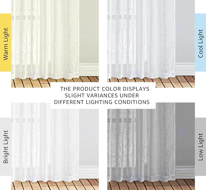 NICETOWN White Linen Sheer Curtains 90" Length, Rod Pocket & Back Tab Window Treatments Semi Sheer Curtain Drapes Privacy with Light Through for Living Room/Bedroom, 104 inch Length Total 2 Panels