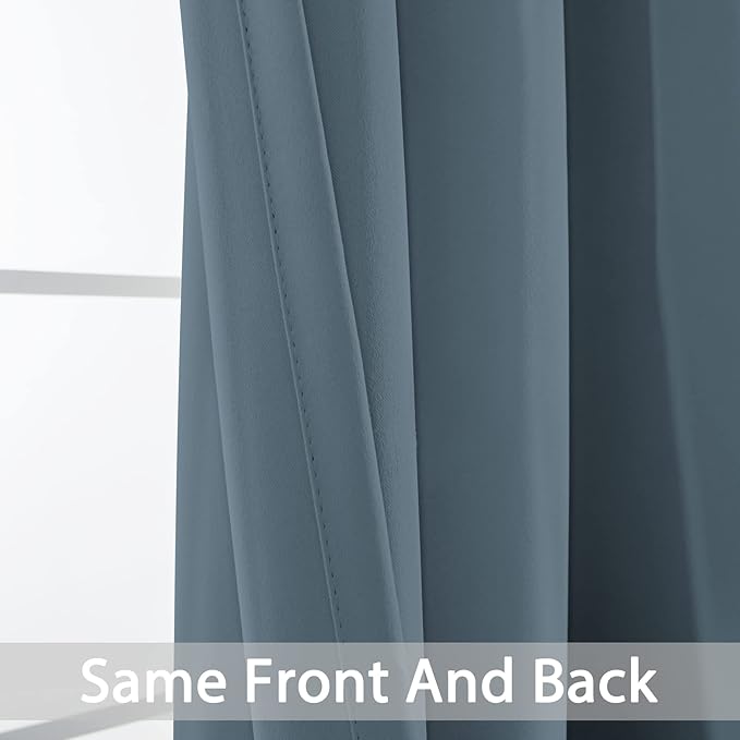 Yakamok Soild Small Window Curtains,Grommet Thermal Insulated Privacy Curtains and Drapes Room Darkening Shades Decent Decor for Kitchen Camper Closet(2 Panels,Stone Blue,52x36 Inch)