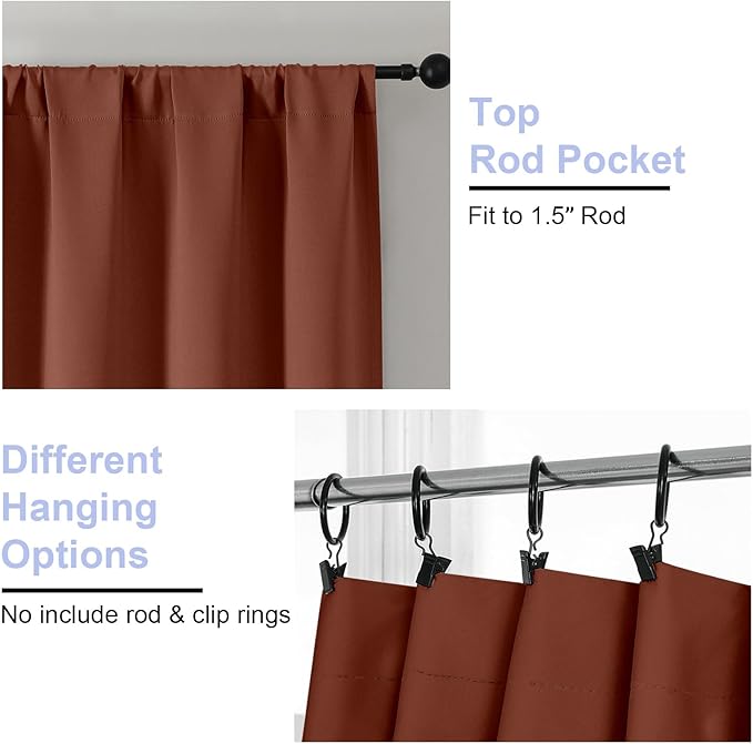 Simplebrand Ava Terracotta Blackout Curtains for Bedroom 90 Inches Long 2 Panels Set, Solid Privacy Energy Saving Living Room Window Treatment Curtains Blackout Drapes, W40 x L90 Inch, Terracotta