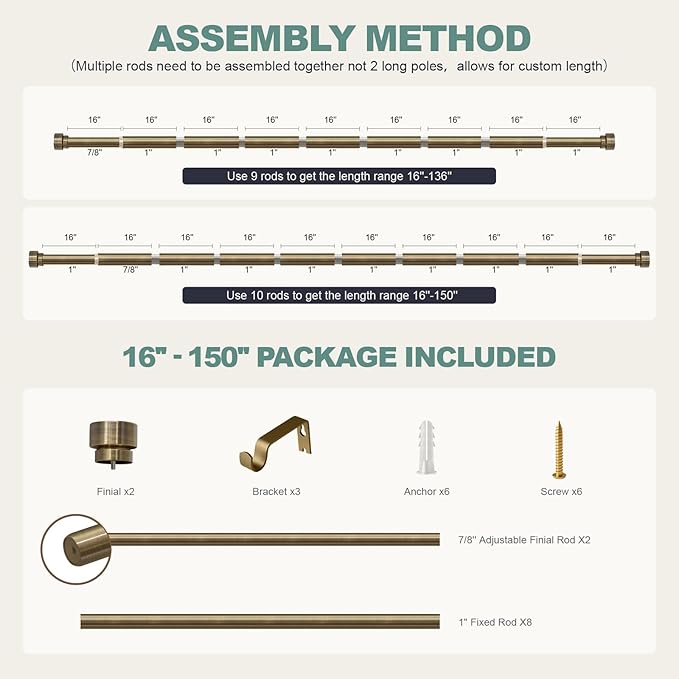 Lootkell Antique Bronze Curtain Rods for Windows 72 to 144 Inches Adjustable Length Heavy Duty 1" Diameter Window Curtain Rod with Solid Metal Finials for Outdoor Farmhouse Bedroom Kitchen Living Room