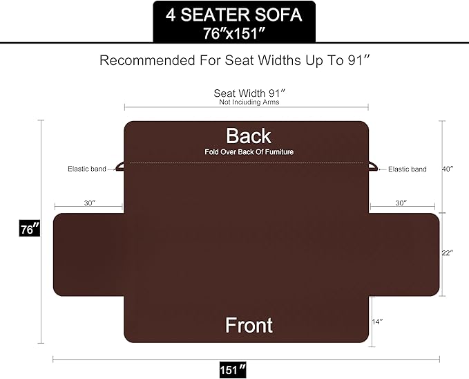 U-NICE HOME 4 Seater Sofa Cover 91 Inch Large Couch Covers for 4 Cushion Couch with Elastic Straps Water Resistant Furniture Protector Cover for Pets Cat (Sofa XX-Large, White/White)