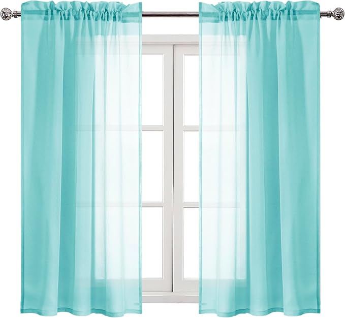 DWCN Aqua Sheer Curtains Semi Transparent Voile Rod Pocket Curtains for Bedroom and Living Room, 42 x 54 inches Long, Set of 2 Panels