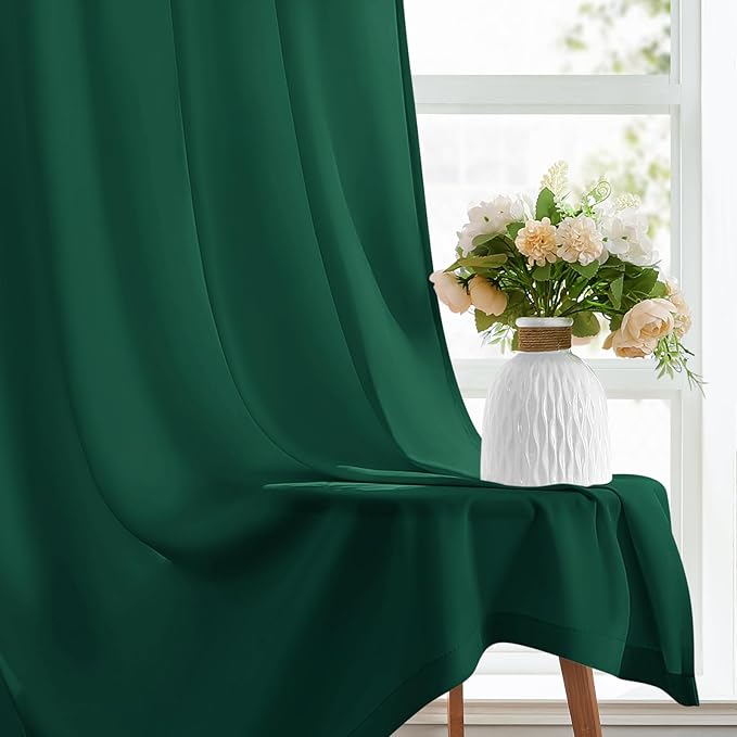 HOMEIDEAS Christmas Non-See-Through Hunter Green Privacy Sheer Curtains, 52 X 63 Inches Long 2 Panels Sheer Curtains Light Filtering Window Drapes for Bedroom Living Room