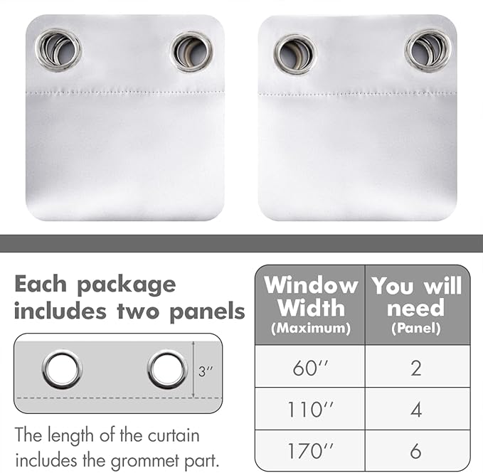 MIULEE Blackout Curtains 96 Inches Long for Bedroom Living Room, Chirstmas Thermal Insulated Room Darkening Grommet Top Solid Light Blocking Drapery Set of 2 Window Panels Greyish White