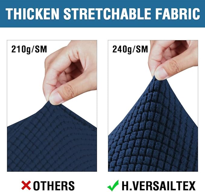 H.VERSAILTEX 4 Piece Stretch Sofa Covers for 3 Cushion Couch Covers for Living Room Furniture Slipcovers (Base Cover Plus 3 Seat Cushion Covers) Upgraded Thicker Jacquard Fabric (Sofa, Navy)