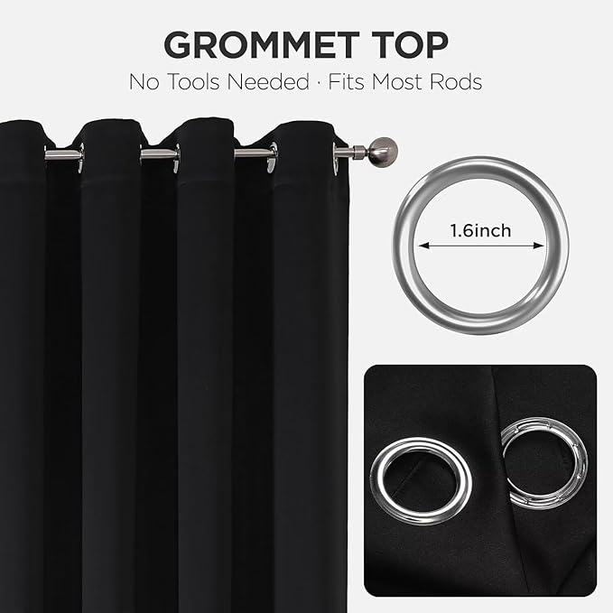 Joydeco Blackout Curtains for Bedroom 120 Inch Long 2 Panels, Room Darkening Grommet Drapes, Thermal Insulated Black Out Drapes, Black Curtains for Living Room