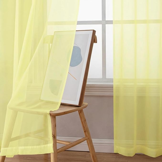 Chyhomenyc Sheer Curtains 72 Inch Length 2 Panels - Light Filtering Soft Airy Rod Pocket Voile Window Curtain Drapes for French Door Bedroom Living Room, 42Wx72L Inch, Light Yellow