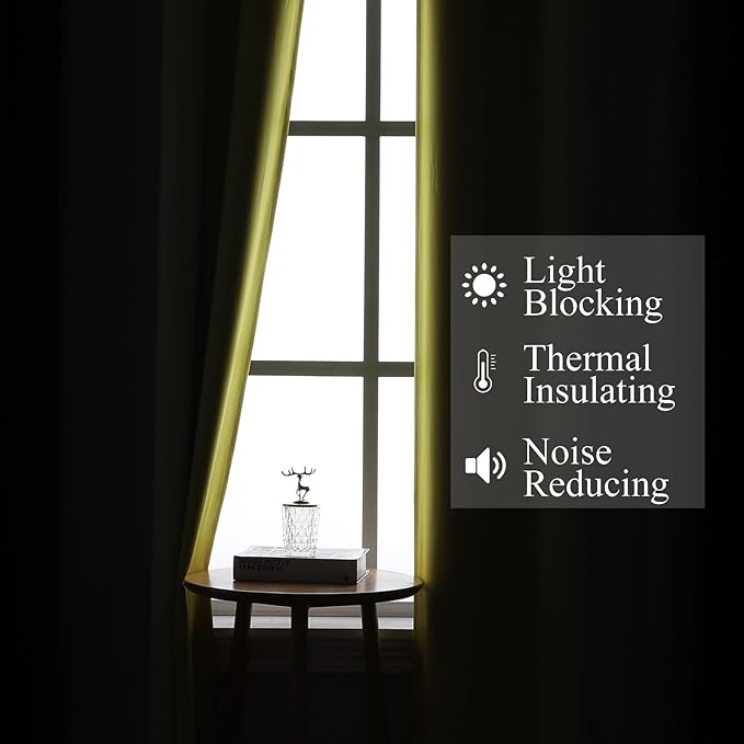 Estelar Textiler Black and Yellow Blackout Curtains for Living Room, Full Room Darkening Ombre Curtains for Bedroom, Thermal Insulated Light Blocking Gradient Grommet Drapes, 42Wx63L, 2 Panels