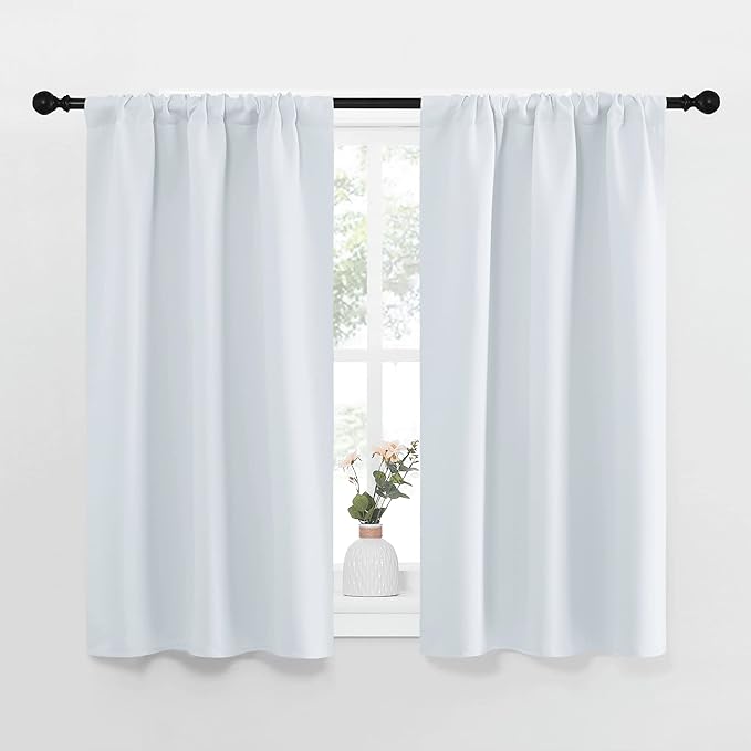 NICETOWN Greyish White Window Curtain Panels - Thermal Insulated Rod Pocket Room Darkening Curtain Sets for Bedroom (Greyish White, 2 Panels, 34 in x 45 in (W x L))