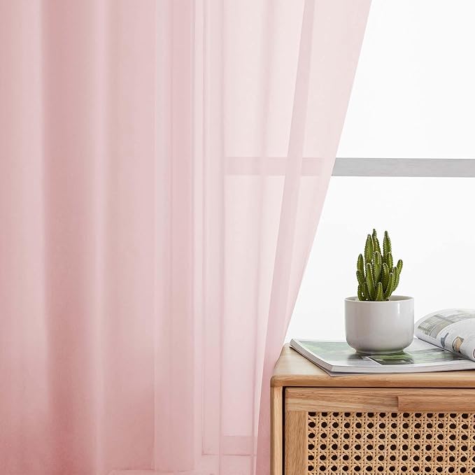 Extra Long Sheer Blush Curtains for Bedroom Living Room 120 Inches Long 2 Panels Set, Solid Soft Light Filtering Rod Pocket Sheer Window Curtains, Blush, Each 42" Wx120 L Inch
