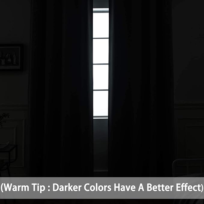 Yakamok Blackout Curtains Room Darkening Thermal Insulated Grommet top Window Curtains for Living Room, 52 x 108 Inch, Black, Set of 2