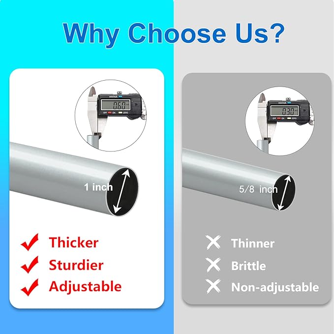 Byondeth Curtain Rods for Windows 16 to 240 Inches Adjustable Length 1 Inch Diameter Window Curtain Rod with Aluminium End Cap, Silver Gray