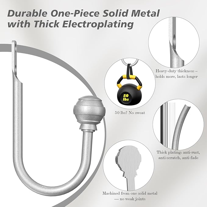 Hion Curtain Holdbacks Silver 6pcs, Curtain Tiebacks Wall Mounted Curtain Hooks Holders for Drapes