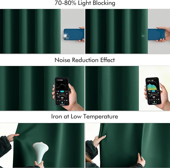 MIULEE Christmas Hunter Green Back Tab Blackout Curtains 102 Inch Long 2 Panels Set for Living Room Bedroom, Rod Pocket/Pinch Pleated Thermal Insulated Room Darkening Floor to Ceiling Window Drapes