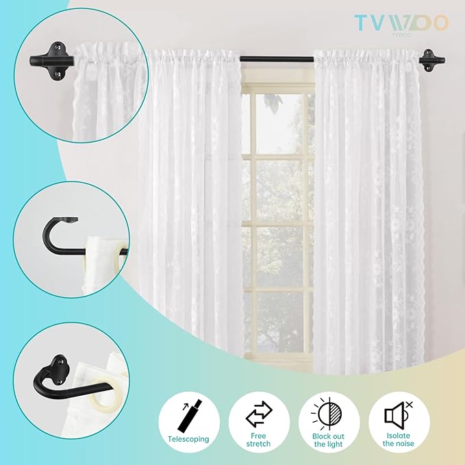 TVWOO Black Wrap Around Curtain Rods:5/8" Small Blackout Adjustable Window Curtain Rod for Bedroom Kitchen Apartment Renter Friendly,Room Darkening Curved Drapery Rods Easy Install,Matte Black 28-60"