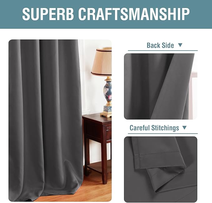 H.VERSAILTEX Blackout Curtain for Living Room Thermal Insulated Window Treatment Curtain Extra Long 108 inch Length Energy Saving Solid Grommet Blackout Drape, One Panel, Charcoal Gray, 52"W x 108"L