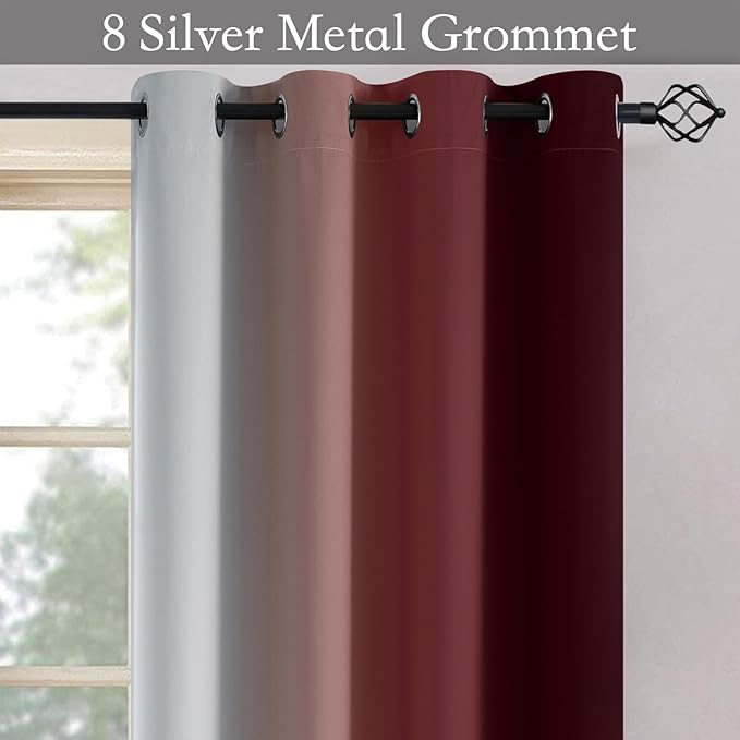 SimpleHome Ombre Room Darkening Curtains 82 inches Length for Bedroom,Grommet Gradient Light Blocking Red Window Curtains for Living Room,2 Panels, 52x82 inches