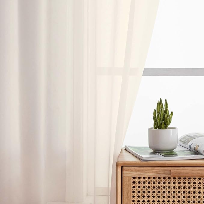Extra Long Sheer Cream Curtains for Bedroom Living Room 120 Inches Long 2 Panels Set, Solid Soft Light Filtering Rod Pocket Sheer Window Curtains, Cream, Each 42" Wx120 L Inch