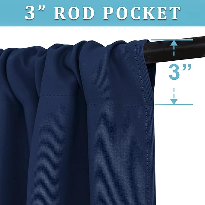 RYB HOME Short Blackout Curtains for Bedroom, Room Darkening Insulated Summer Heat Light UV Blocking Energy Saving Drapes for Nursery, Width 42 by Length 48, Navy Blue, Set of 2