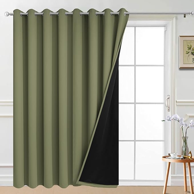 Yakamok 100% Blackout Thermal Insulated Sliding Door Curtains, Noise Reducing Barrier Curtains for Sliding Glass Doors, Full Light Blocking Room Divider Darpes, Sage, W100 x L96, 1 Panel