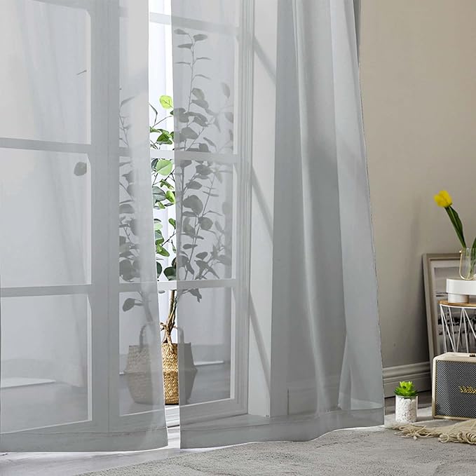 Sheer Light Grey Curtains for Bedroom Living Room 63 Inch Length 2 Panels, Airy Soft Light Filtering Sheer Dining Room Curtains, Modern Rod Pocket Drapes, Light Grey, Each 42" Wx63 L Inches