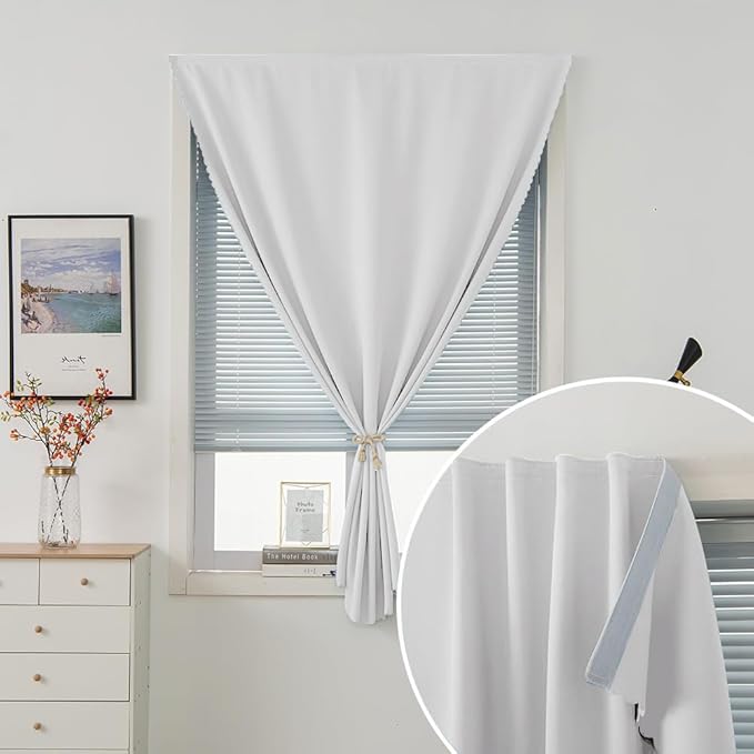 Blackout Curtains for Bedroom Sticky Curtain Blackout Window Cover Self Adhesive Curtains Rod No Drillng, 35" W X 79" L, Light Grey, 1 Panel