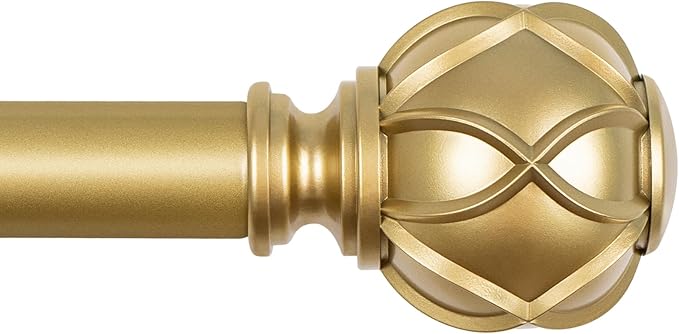 KAMANINA Curtain Rods for Windows 48 to 84 Inch, Gold Heavy Duty Curtain Rod Adjustable, 7/8 Inch Single Decorative Drapery Rod 32 to 86 Inch(2.6-7.1Ft), Netted Texture End