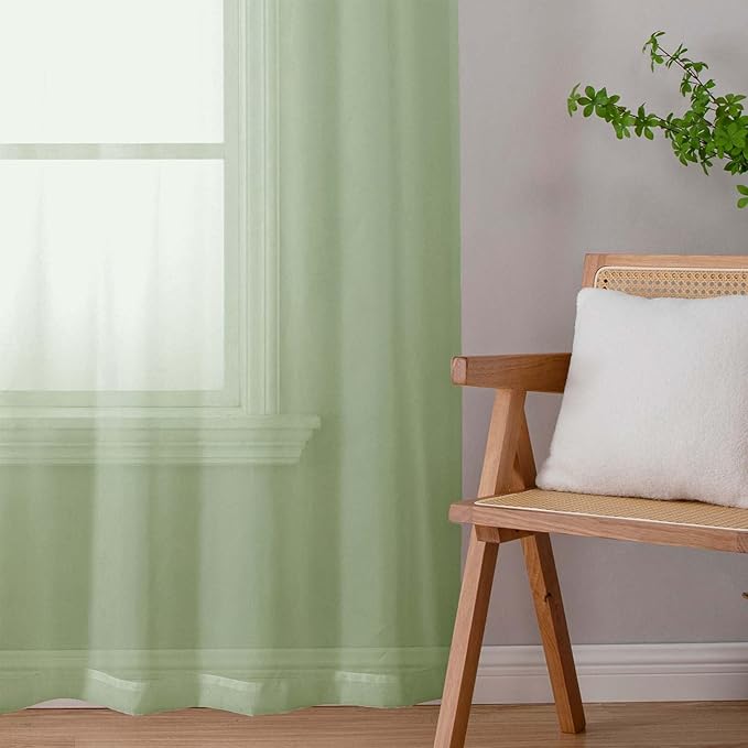 Light Green Sheer Curtains for Bedroom Living Room 96 Inches Long 2 Panels, Modern Airy Soft Lightweight Rod Pocket Light Filtering Sheer Curtains Drapes, Light Green, Each 42" Wx96 L Inch