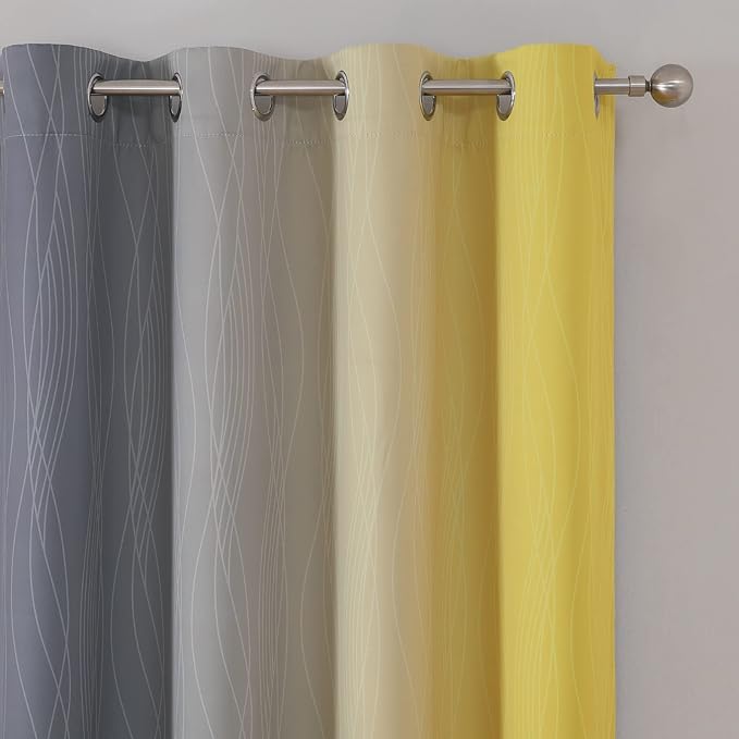 Estelar Textiler Yellow and Grey Blackout Curtains 108 Inches Long, Thermal Insulated Drapes for Bedroom, Full Light Blocking Energy Saving Long Curtains for Living Room, 52Wx108L, 2 Panels