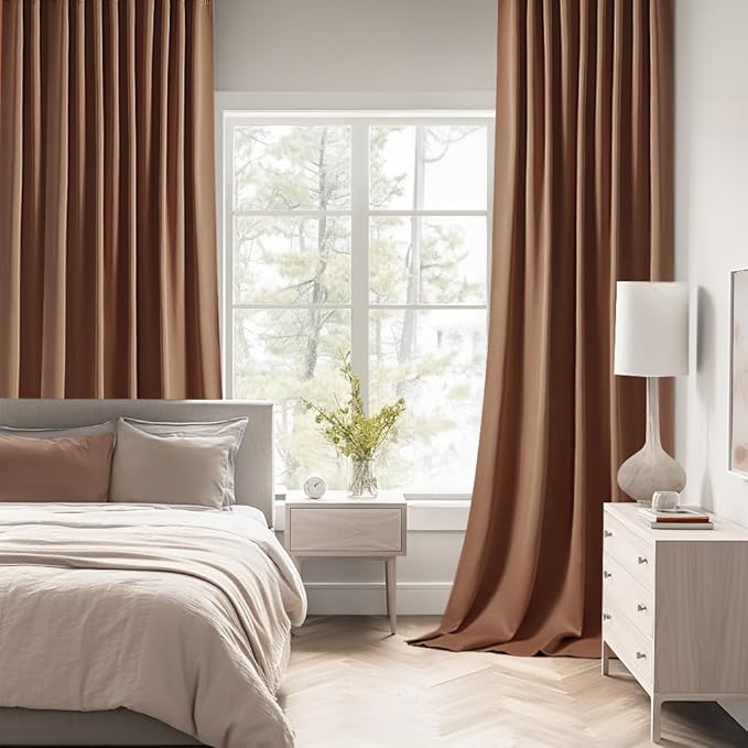 MIULEE Back Tab Blackout Curtains 120 Inch Long 2 Panels Set for Living Room Bedroom, Rod Pocket/Pinch Pleated Extra Long Thermal Insulated Room Darkening Light Blocking 10FT Drapes, Cappuccino Brown